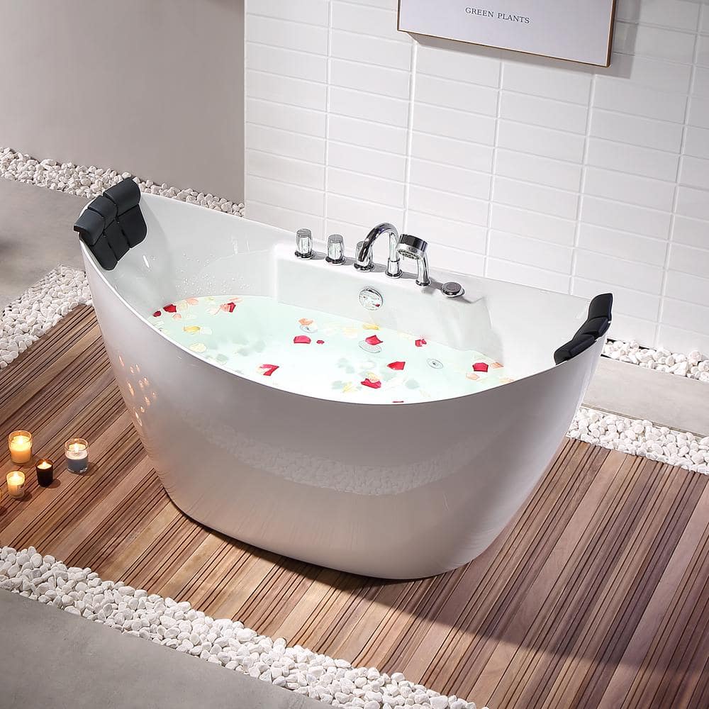 67'' White Acrylic Freestanding Whirlpool Bathtub with Faucet