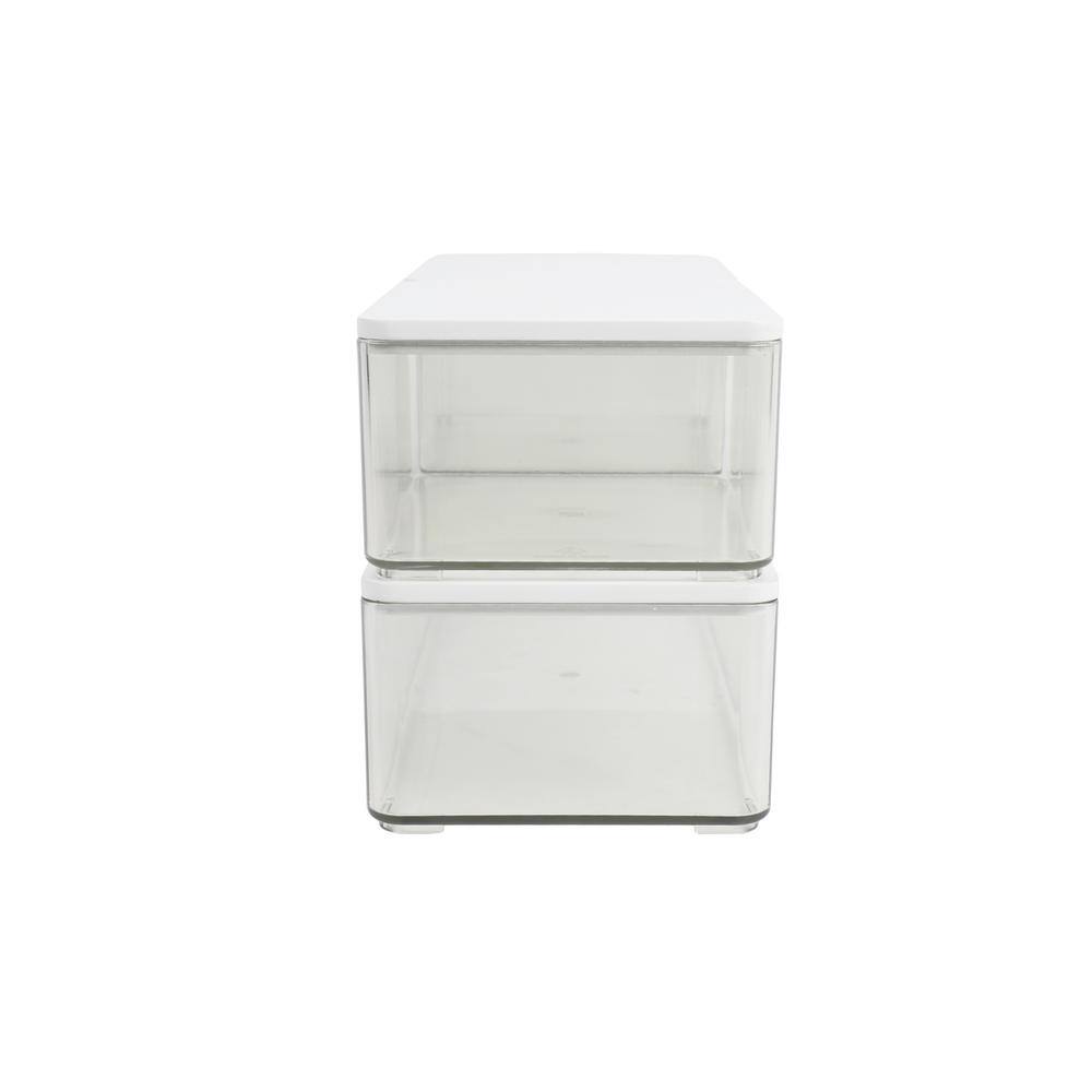Clear Plastic Stackable Storage Boxes with White Lids, Set of 3