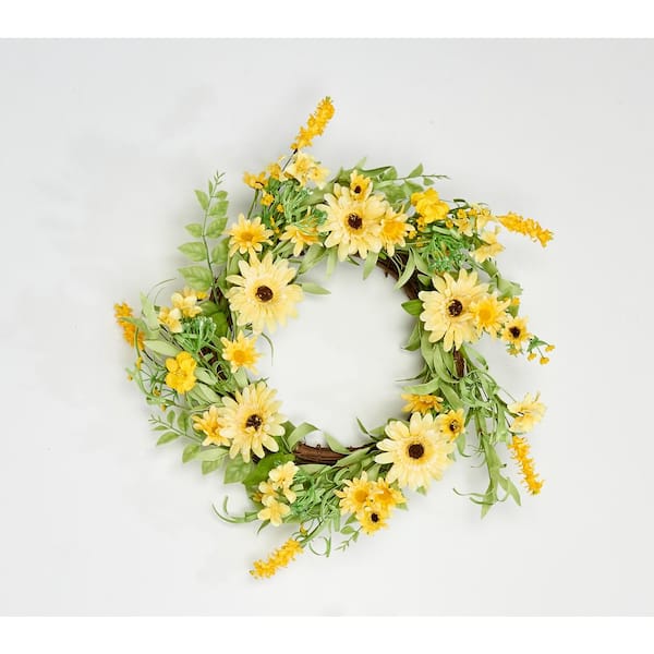 Worth Imports 22 in. Artificial Mixed Yellow Daisy Wreath on Twig Base