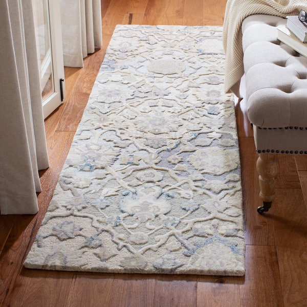 Glamour Gray/Blue 2 ft. x 12 ft. Floral Runner Rug