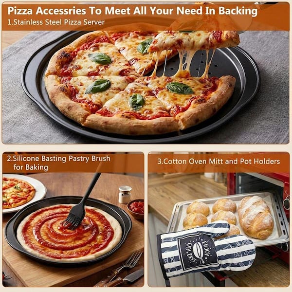 JFVKAF 7-Piece Silver Pizza Peel and Pan Set with Foldable Wooden