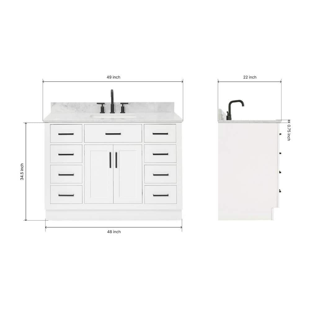 Hepburn 49" White Marble Top Single Basin Vanity Set