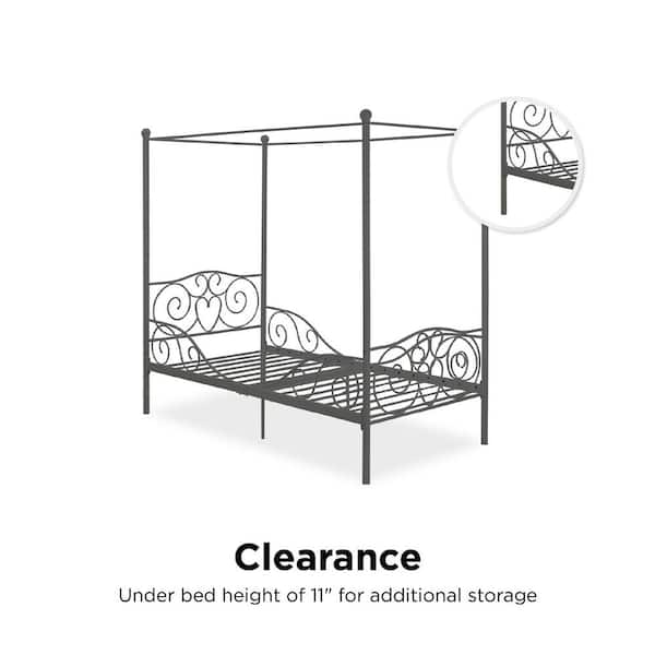 Pewter Metal DHP Canopy Bed with Sturdy Bed Frame Twin Size 