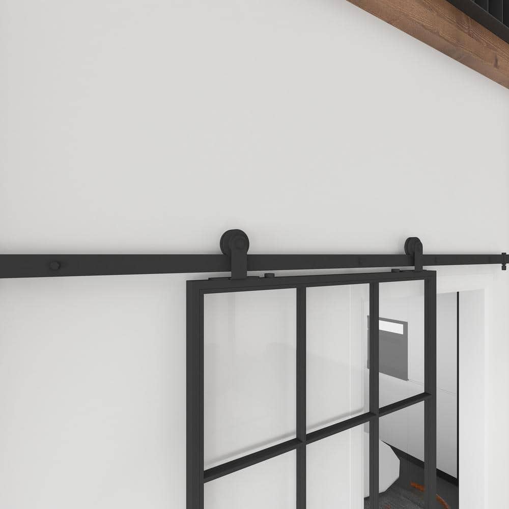 Queen's 37'' x 84'' Matte Black Clear Glass Sliding Barn Door