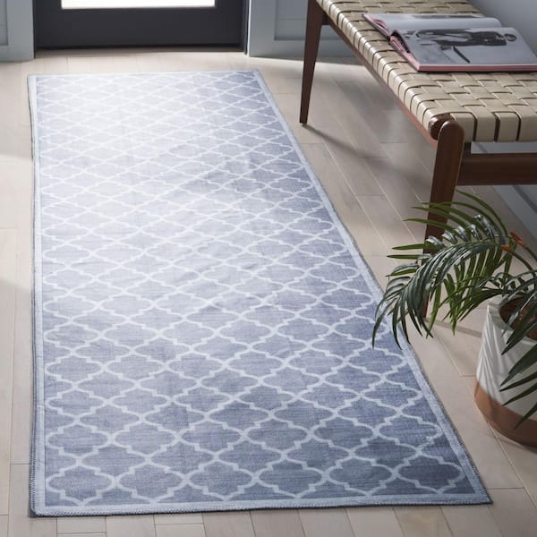 Arizona 3 ft. x 8 ft. Gray/Ivory Machine Washable Border Geometric Trellis Runner Rug