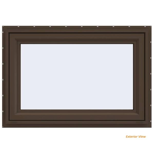 JELD-WEN 35.5 in. x 23.5 in. V-4500 Series Brown Painted Vinyl Awning Window with Fiberglass Mesh Screen