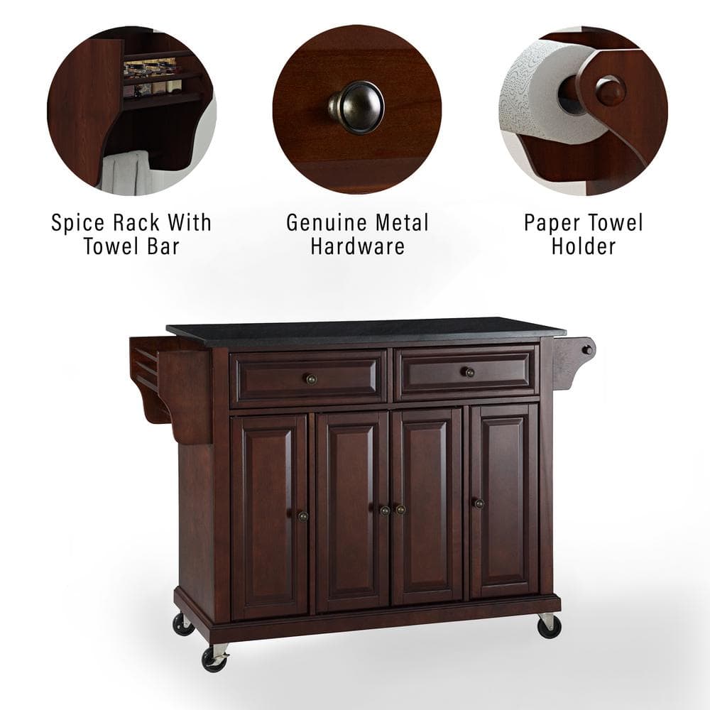 Vintage Mahogany Kitchen Cart with Spice Rack and Granite Top