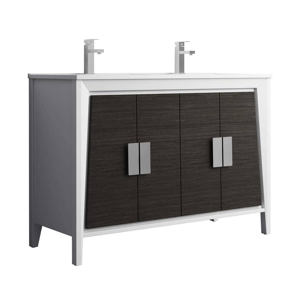 FINE FIXTURES Imperial 48 in. W x 18.11 in. D x 33.5 in. H Bathroom Vanity in Gray and White with White Ceramic Top -  IL48GW-VE4818DB