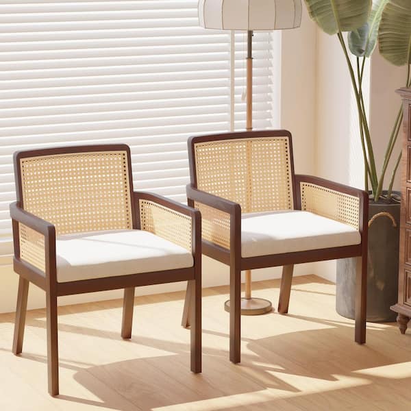 Gardenbee Outdoor Upholstered Rattan Accent Lounge Chair Dining Chair with Brown Cushion (Set of 2)