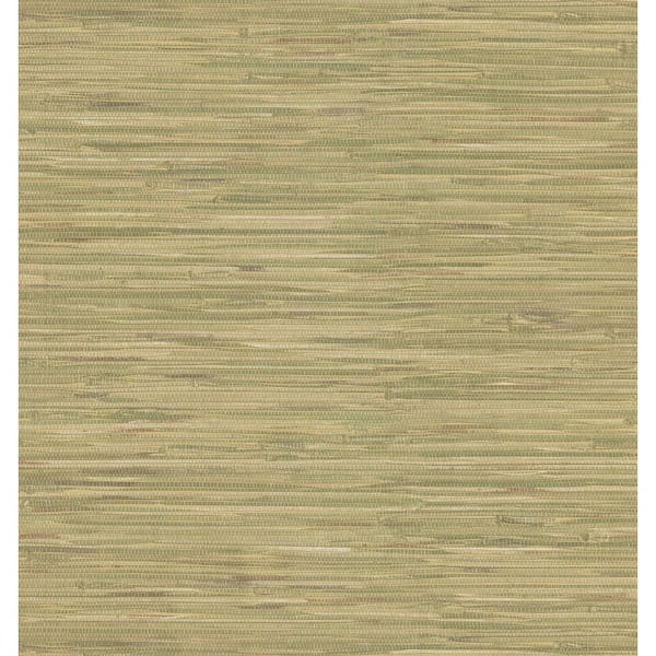Brewster Destinations by the Shore Green Grasscloth Leaf Wallpaper Sample