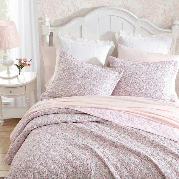 Laura Ashley Keighley Purple/White Floral 100% Cotton Reversible Quilt Set  & Reviews