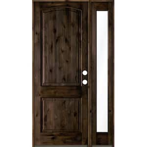 44 in. x 96 in. Knotty Alder 2-Panel Left-Hand/Inswing Clear Glass Black Stain Wood Prehung Front Door w/Right Sidelite
