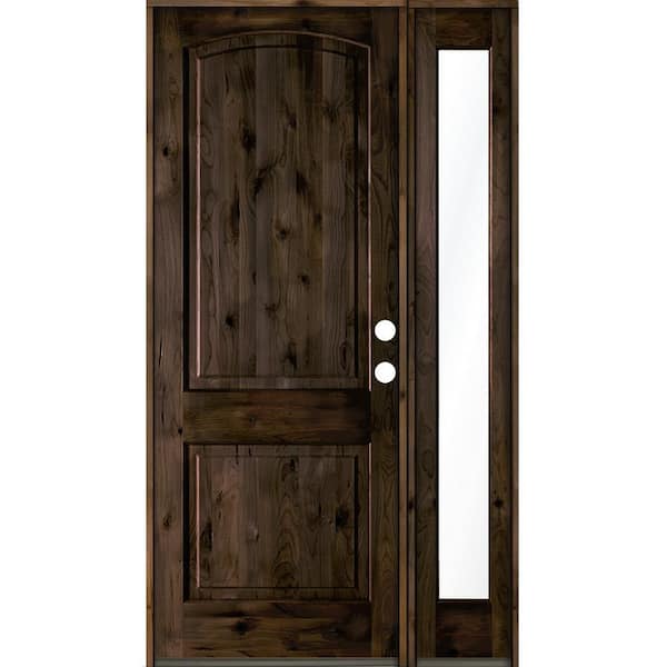 Krosswood Doors 50 in. x 96 in. Knotty Alder 2-Panel Left-Hand/Inswing Clear Glass Black Stain Wood Prehung Front Door w/Right Sidelite