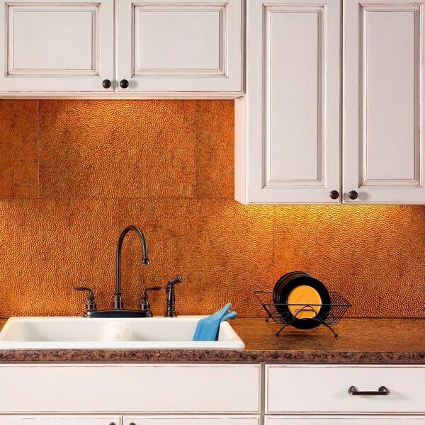 Fasade 18.25 in. x 24.25 in. Muted Gold Hammered PVC Decorative Backsplash Panel