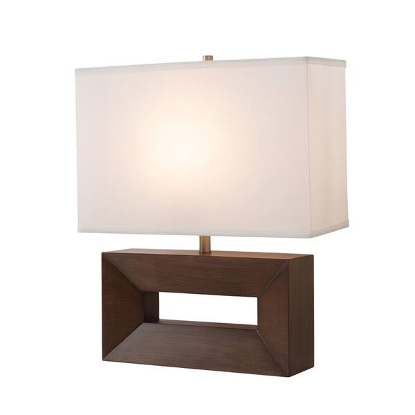 NOVA of California Julie 24 in. Dark Walnut LED Table Lamp for Living Room with White Linen Shade
