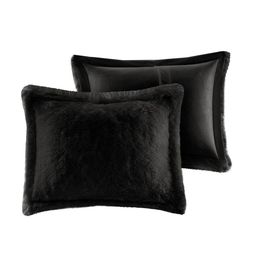 King Black Shaggy Faux Fur Duvet Cover Set