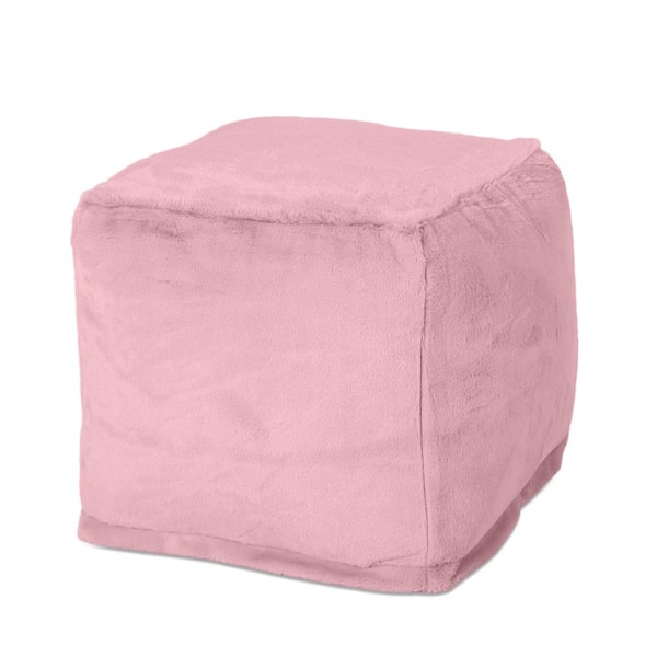 Noble House Loubar Dusty Pink Faux Fur Cube Pouf