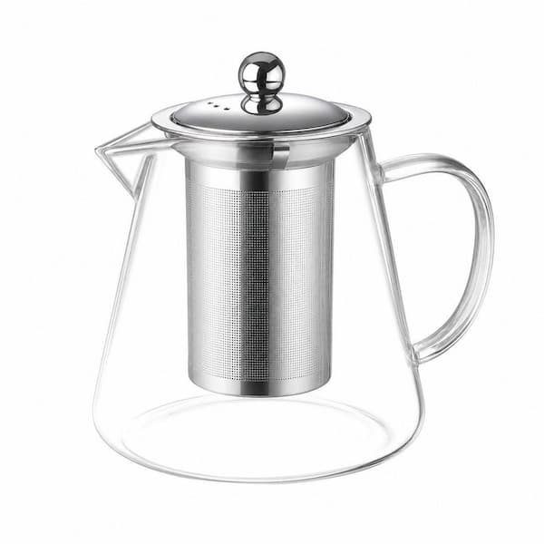 4-Cup Transparent Borosilicate Glass Teapot with Stainless Steel Infuser, Stovetop Safe Blooming, Tea Maker Set