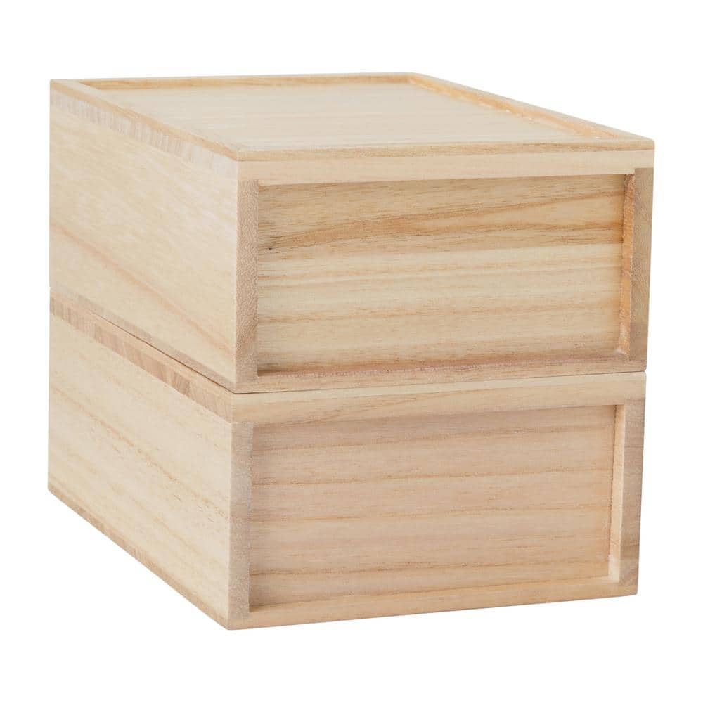 Light Natural Paulownia Wood Stackable Storage Boxes with Drawers