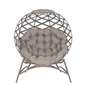 Cozy 4-Legged Metal Outdoor Lounge Chair with Sand Crossweave Cushion