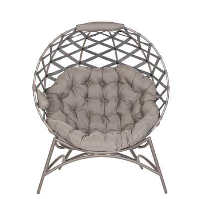 Cozy Crossweave Sand Tufted Metal Outdoor Lounge Chair with Sand Cushion