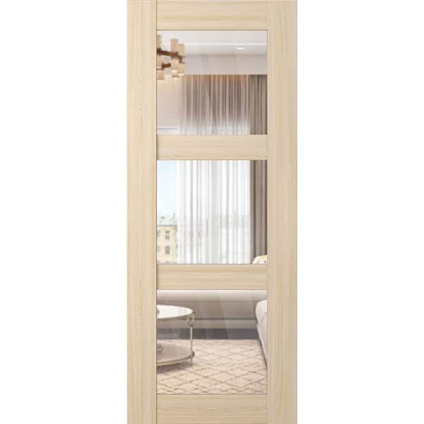 Vona 3 Lite 36 in. x 96 in. Loire Ash 3-Lite Clear Glass Composite Solid Core Wood Interior Door Slab