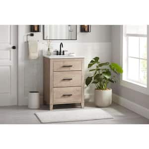 Farmdale 24 in. W x 20 in. D x 37.9 in. H Bath Vanity in Natural Oak with White Stone Top