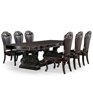 Rolling Knoll 7-Piece Rectangle Walnut and Dark Brown Solid Wood Top Dining Table Set