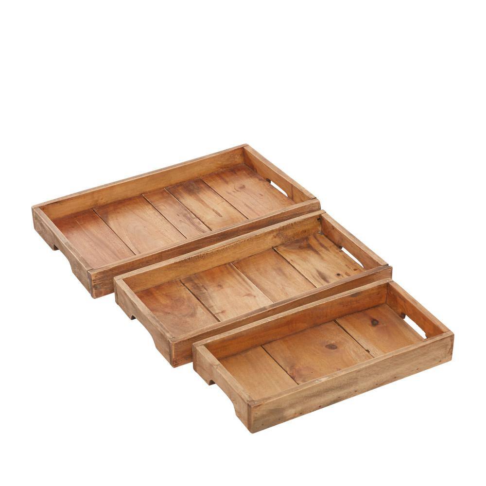 Cottage Charm Mahogany Wood Rectangular Tray Set, 3 Pieces