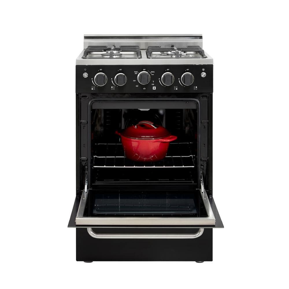 Sleek Modern 24" Black Freestanding Gas Convection Range