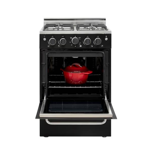 Prestige 24 in. 2.3 cu. ft. Gas Range with Convection Oven and Sealed Burners in Black