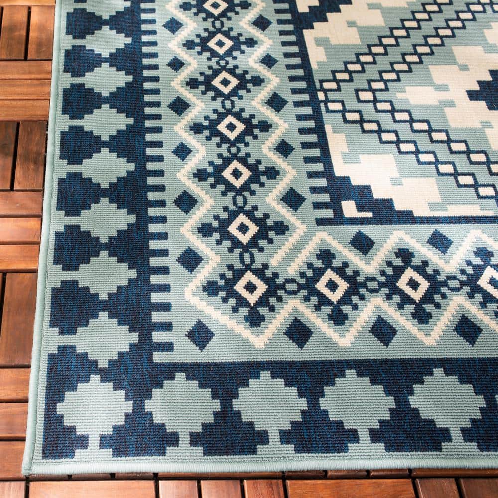 Blue and Ivory Southwestern Indoor/Outdoor Area Rug