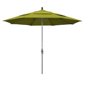11 ft. Hammertone Grey Aluminum Market Patio Umbrella with Collar Tilt Crank Lift in Ginkgo Pacifica