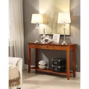 American Heritage 48 in. Cherry Standard Rectangle Wood Console Table with Drawers