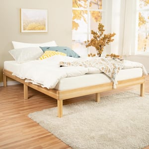 14 in. Natural Queen Solid Wood Platform Bed with Wooden Slats