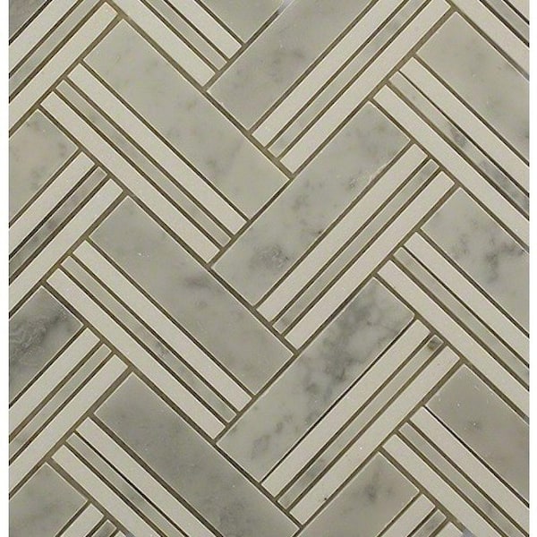 Ivy Hill Tile Boost White Carrera with Thassos Line Marble Mosaic Tile - 3 in. x 6 in. Tile Sample