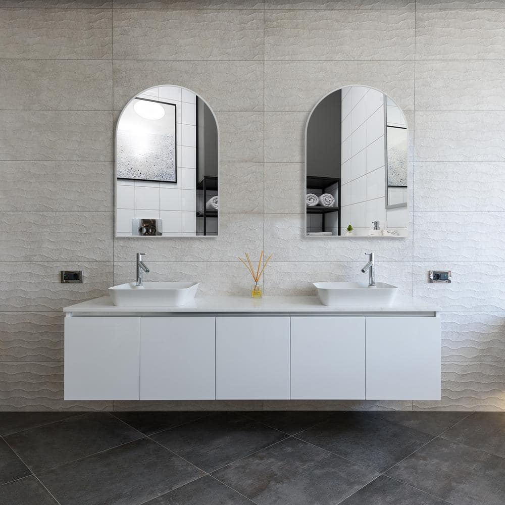 GOGEXX 24 in. W x 36 in. H Silver Arched Framed Vanity Wall Mirror