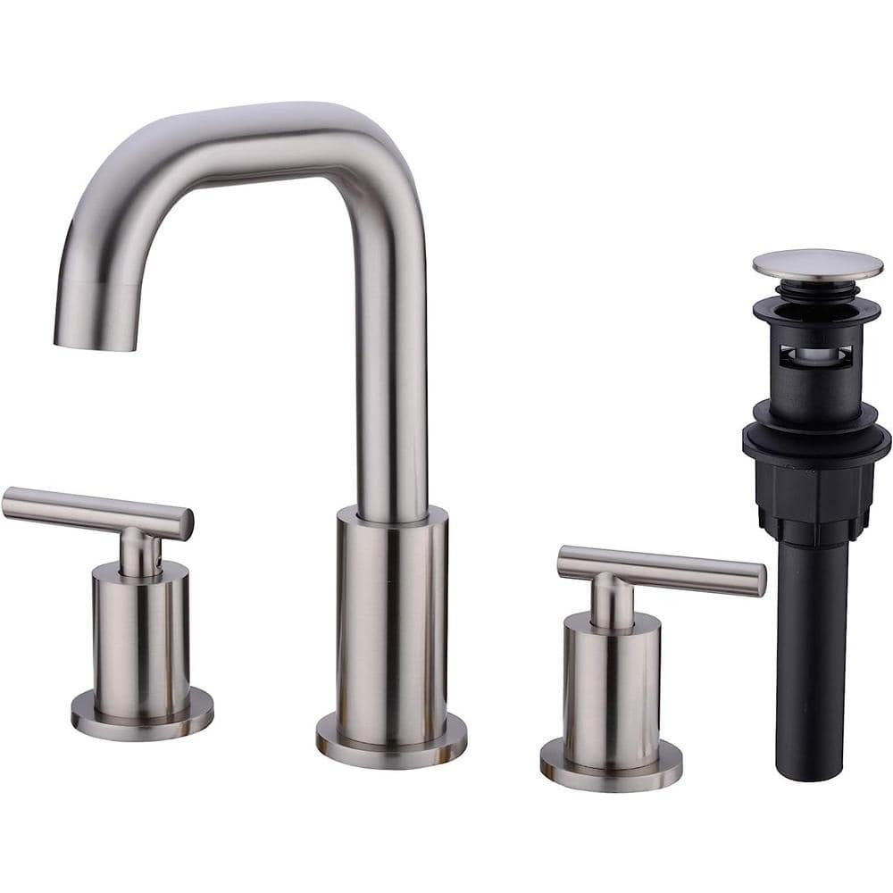 Brushed Nickel 2-Handle Widespread Bathroom Faucet Set