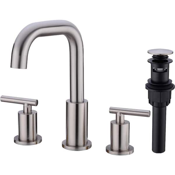 Dyiom 2-Handle 8 in. Widespread Bathroom Vanity Faucet with Pop Up Drain Assembly, Bath Accessory-Brushed Nickel