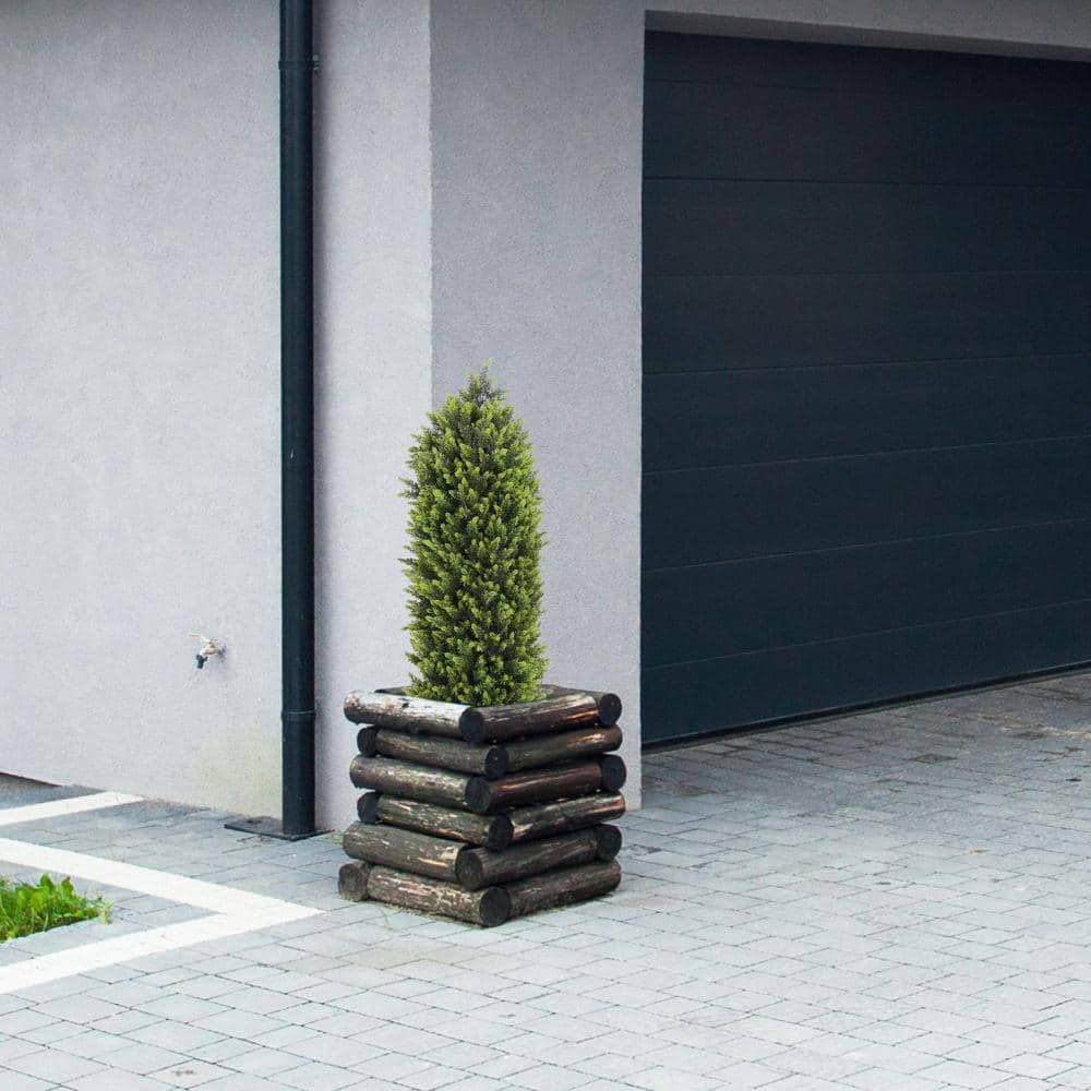 4ft Green Plastic Boxwood Topiary Trees in Black Pots