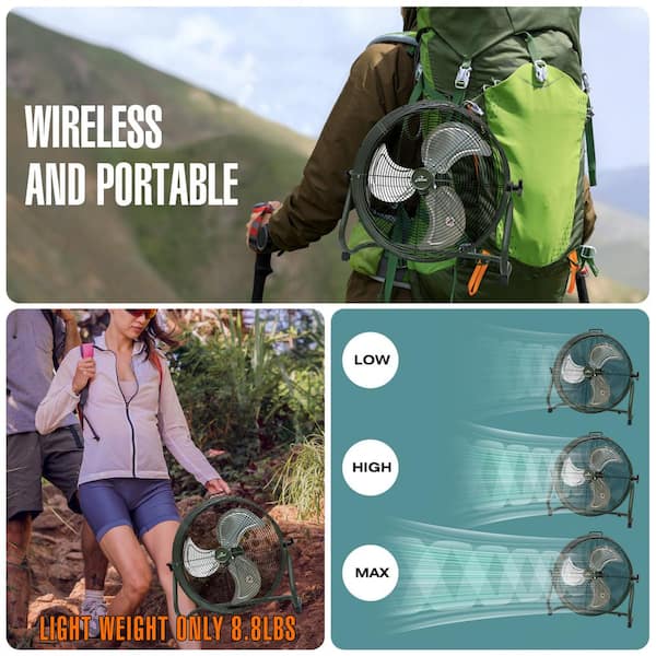 iLIVING 18 in. Rechargeable Battery-Operated Camping Floor Fan