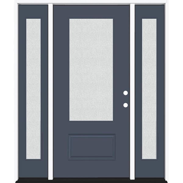 Steves & Sons Legacy 68 in. W. x 80 in. 3/4 Lite Rain Glass LHIS Primed Dark Denim Finish Fiberglass Prehung Front Door Db. 14 in. SL