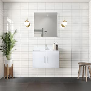 Geneva 30 in. W x 22 in. D Glossy White Bath Vanity, Cultured Marble Top, and 30 in. LED Mirror