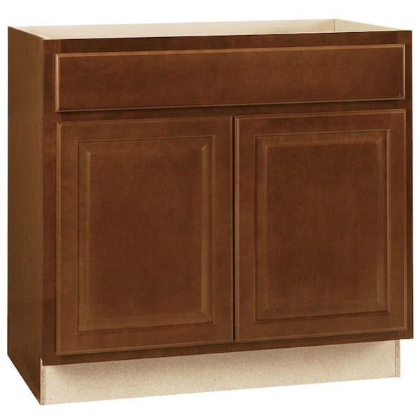Hampton Bay Hampton 36 in. W x 24 in. D x 34.5 in. H Assembled Base Kitchen Cabinet in Cognac with Drawer Glides
