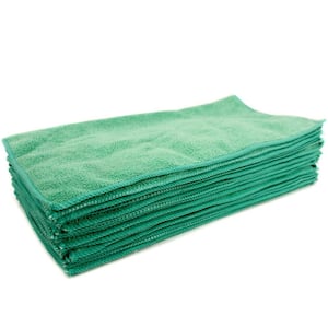 16 in. x 16 in. Premium Microfiber Cleaning Cloth in Green (12-Pack)