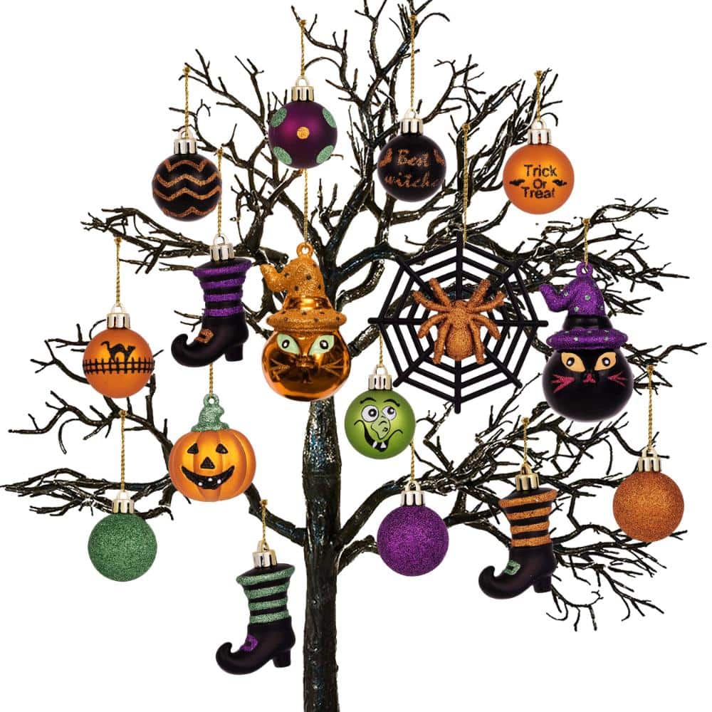 24 Ct Shatterproof Halloween Ball Ornaments Cats Pumpkin Witch Spider Web 3 Finishes Drop-Proof price history on PriceWatchPro