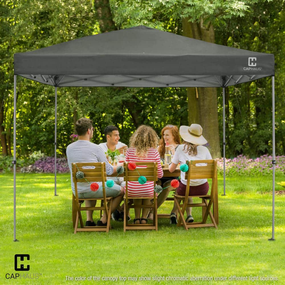 Dark Grey 10ft x 10ft Adjustable Pop-Up Canopy Tent with Steel Frame