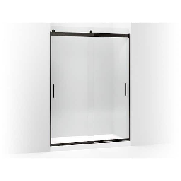 KOHLER Levity 57-60 in. W x 82 in. H Frameless Sliding Shower Door in Anodized Dark Bronze with Blade Handles