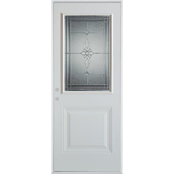 Stanley Doors 36 in. x 80 in. Victoria Zinc 1/2 Lite 1-Panel Prefinished White Right-Hand Inswing Steel Prehung Front Door
