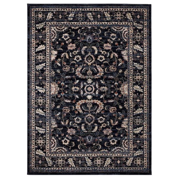 LUXE WEAVERS Waterloo Collection Contemporary Oriental Navy 5 ft. x 7 ft. Polypropylene Area Rug